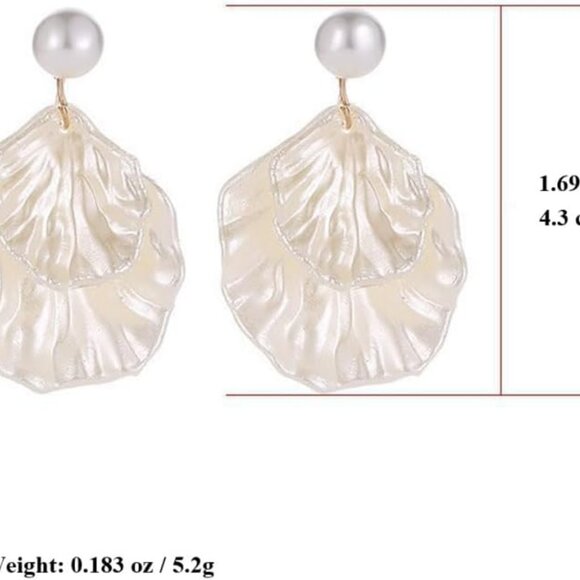 White Pearl Seaside Dangle Earrings for Women, Trendy Shell & Flower Design, Lig - Picture 2 of 7
